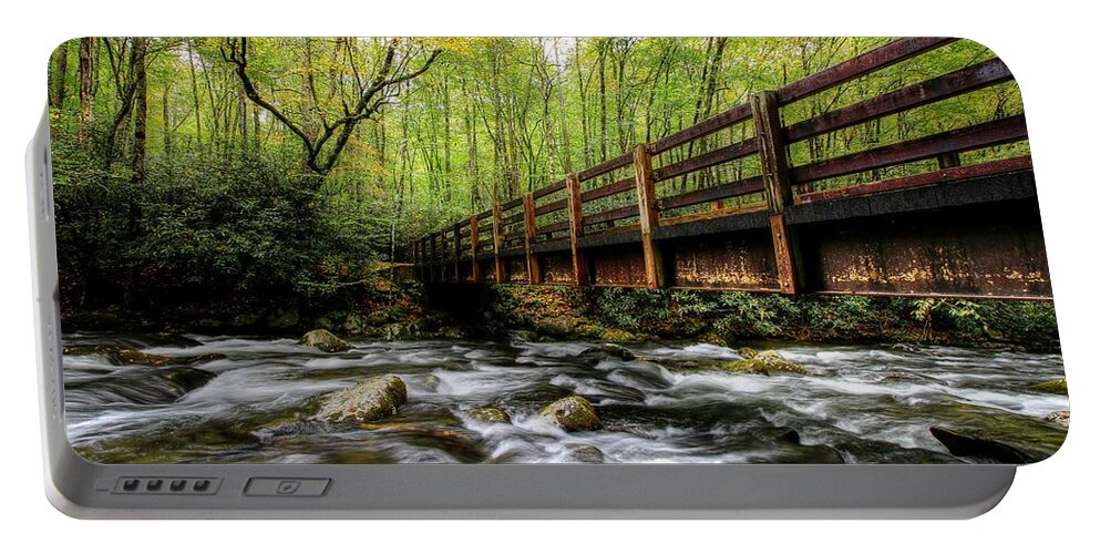 Kephart Prong Bridge Portable Battery Charger featuring the photograph Autumn Color Begins On The Kephart Prong Bridge by Carol Montoya