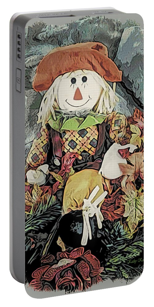 Scarecrow Portable Battery Charger featuring the digital art Autumn Country Scarecrow by Kathy Kelly
