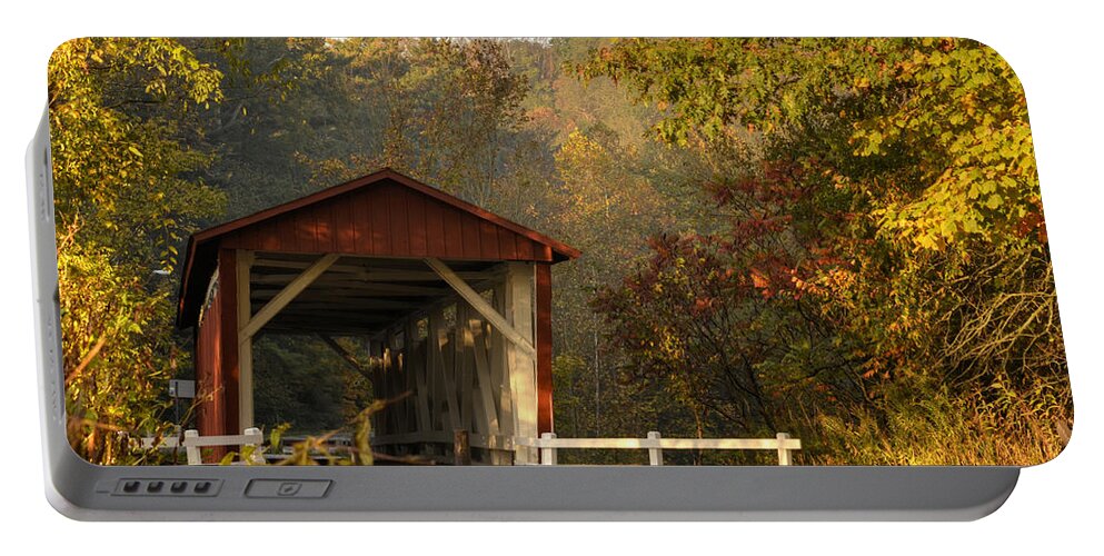 Covered Bridge Portable Battery Charger featuring the photograph Autumn Covered Bridge by Ann Bridges