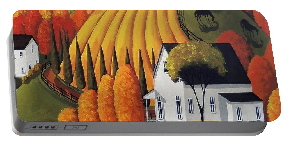 Landscape Portable Battery Charger featuring the painting Autumn Glory - country modern landscape by Debbie Criswell
