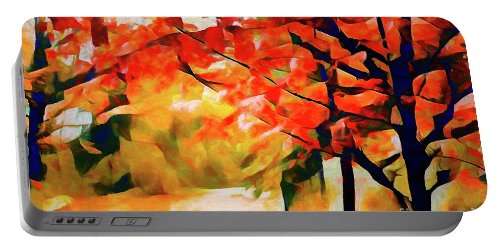 Autumn Foliage Abstract Portable Battery Charger featuring the photograph Glorious Foliage On The Rail Trail - Abstract by Anita Pollak
