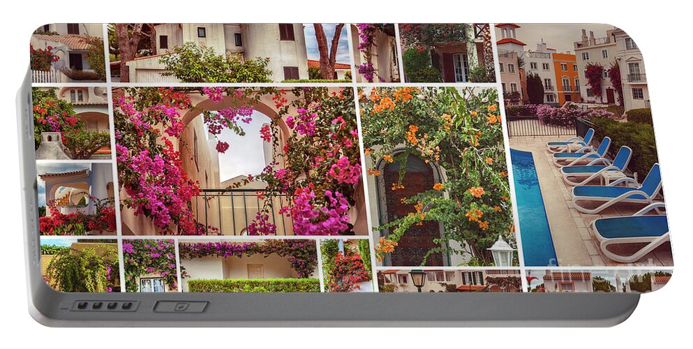 Algarve Portable Battery Charger featuring the photograph autumn houses, gardens and balconies in Portugal by Ariadna De Raadt
