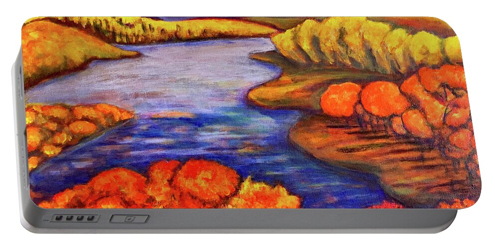 Painting Portable Battery Charger featuring the painting Autumn Hues by Rae Chichilnitsky