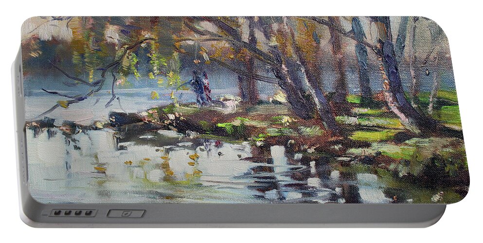 Autumn Portable Battery Charger featuring the painting Autumn in Marines Memorial Park by Ylli Haruni