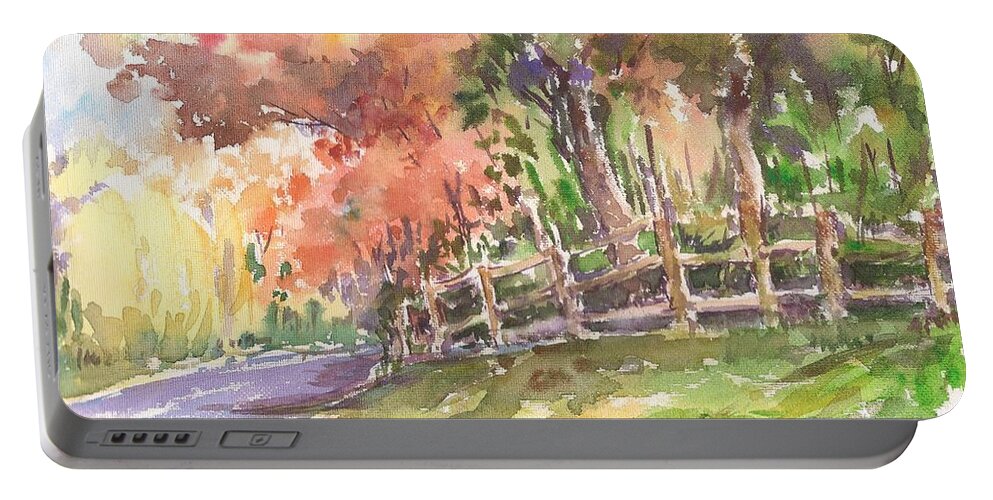 Autumn Portable Battery Charger featuring the painting Autumn in the air by Asha Sudhaker Shenoy