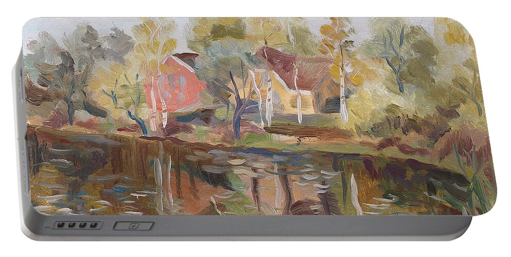 Painting Portable Battery Charger featuring the painting Autumn Lake by Alina Malykhina