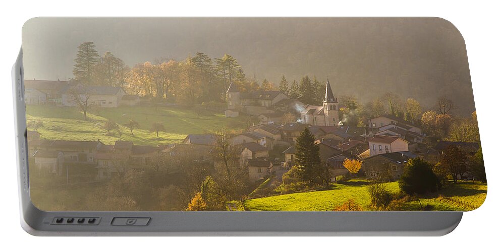 Autumn Portable Battery Charger featuring the photograph Autumn lights in Bugey mountains by Paul MAURICE