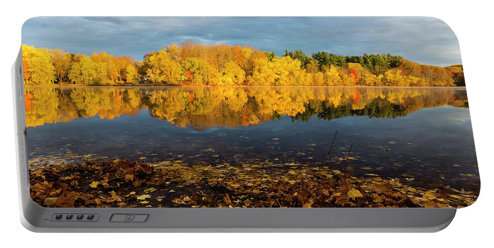 Landscape Portable Battery Charger featuring the photograph Autumn Morning Reflection on Lake Pentucket by Betty Denise