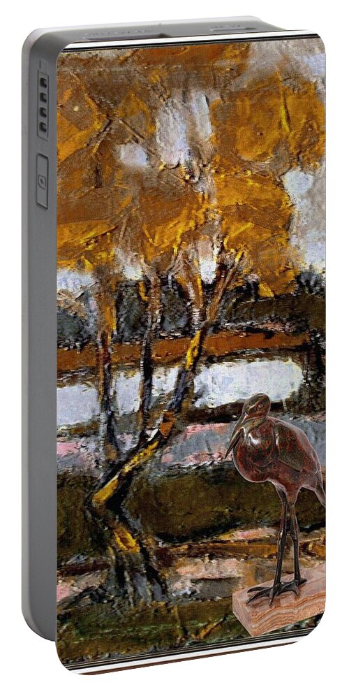 Modern Painting Portable Battery Charger featuring the mixed media Autumn Motive 6 by Pemaro