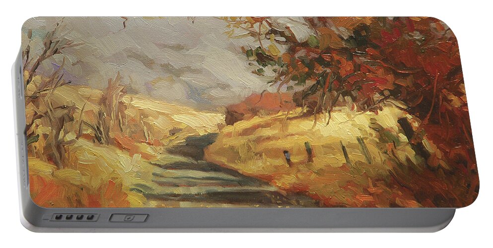 Country Portable Battery Charger featuring the painting Autumn Road by Steve Henderson