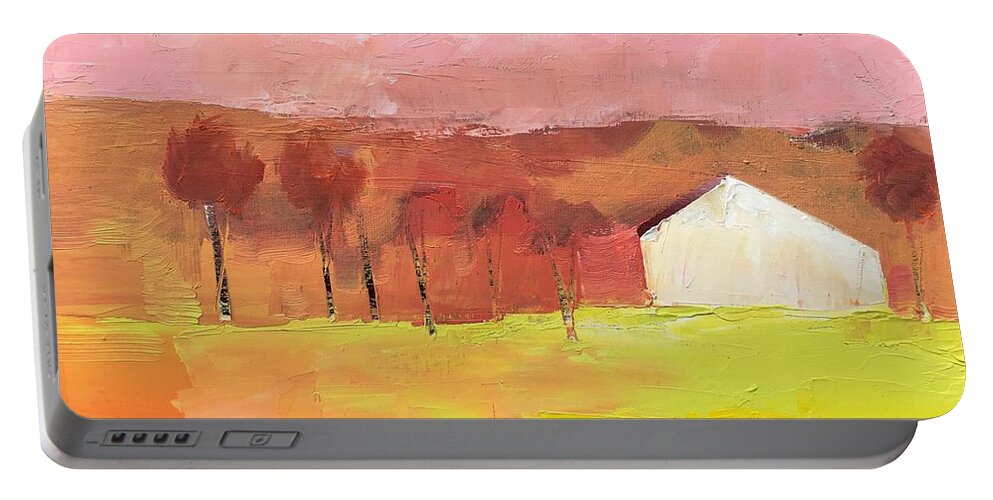 Farmhouse Portable Battery Charger featuring the painting Autumn Stillness by Michelle Abrams