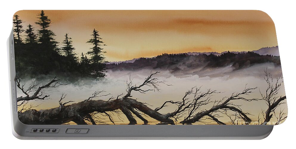 Autumn Portable Battery Charger featuring the painting Autumn Sunset Mist by James Williamson