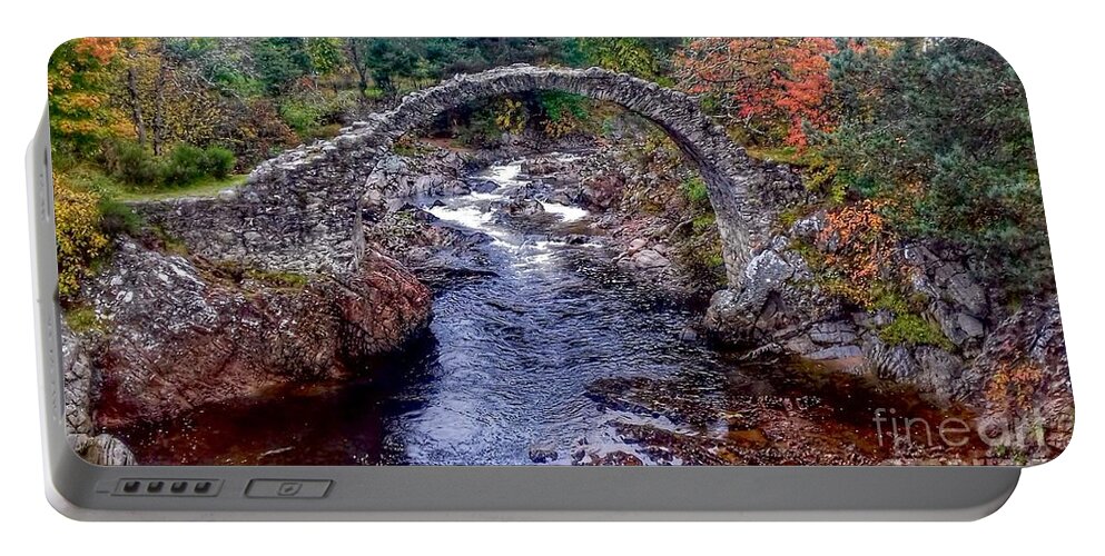 River Dulnain Portable Battery Charger featuring the photograph Autumn View at Carrbridge by Joan-Violet Stretch