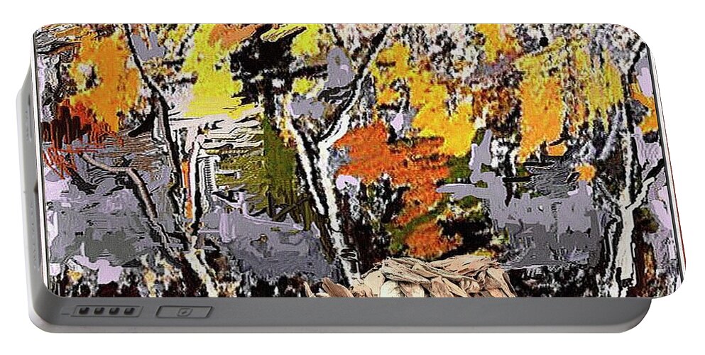 Landscape Portable Battery Charger featuring the mixed media Autumn Walk 1 by Pemaro