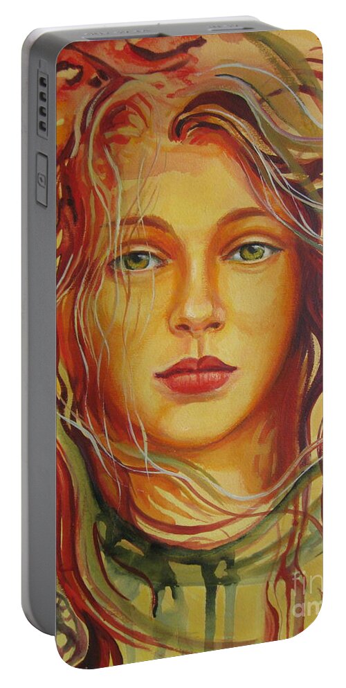 Woman Portable Battery Charger featuring the painting Autumn wind 2 by Elena Oleniuc