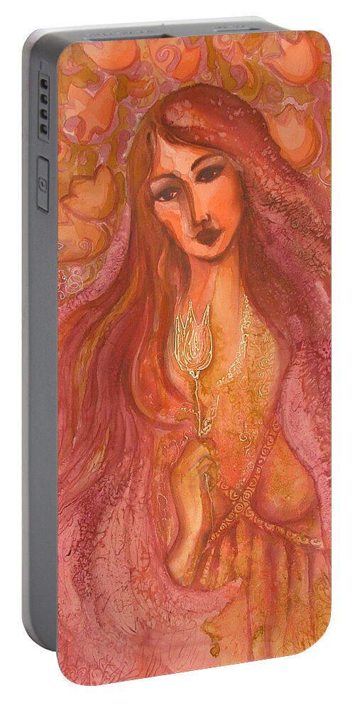 Silk Portable Battery Charger featuring the painting Autumn with Gold Flower by Rita Fetisov