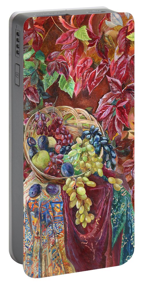 Maya Gusarina Portable Battery Charger featuring the painting Autumnal Shades of Magenta by Maya Gusarina