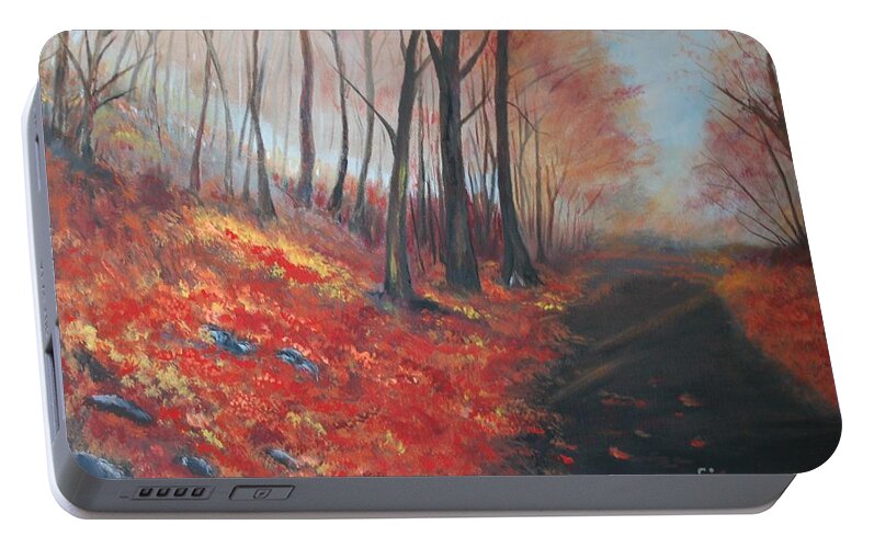 Painting Portable Battery Charger featuring the painting Autumns Pathway by Leslie Allen