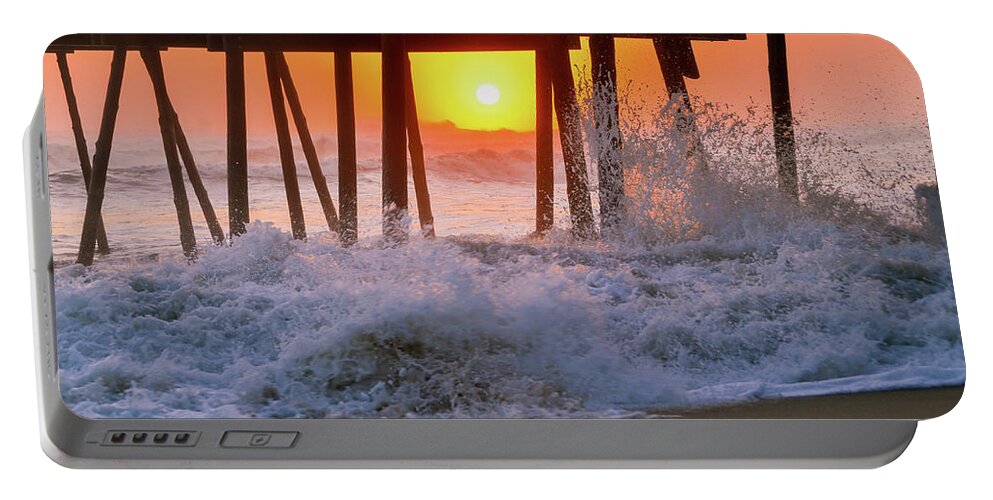 Avalon Portable Battery Charger featuring the photograph Avalon Fishing Pier Sunrise by Joe Ormonde