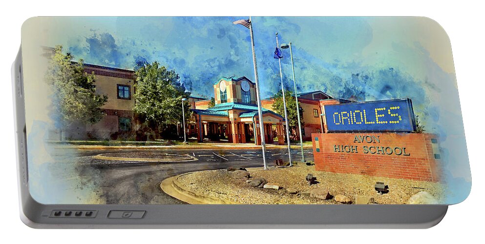 Avon High School Portable Battery Charger featuring the mixed media Avon, Indiana High School by Dave Lee