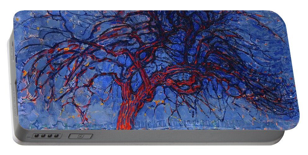 Avond Evening The Red Tree Piet Mondrian Portable Battery Charger featuring the painting Avond evening the red tree Piet Mondrian by MotionAge Designs