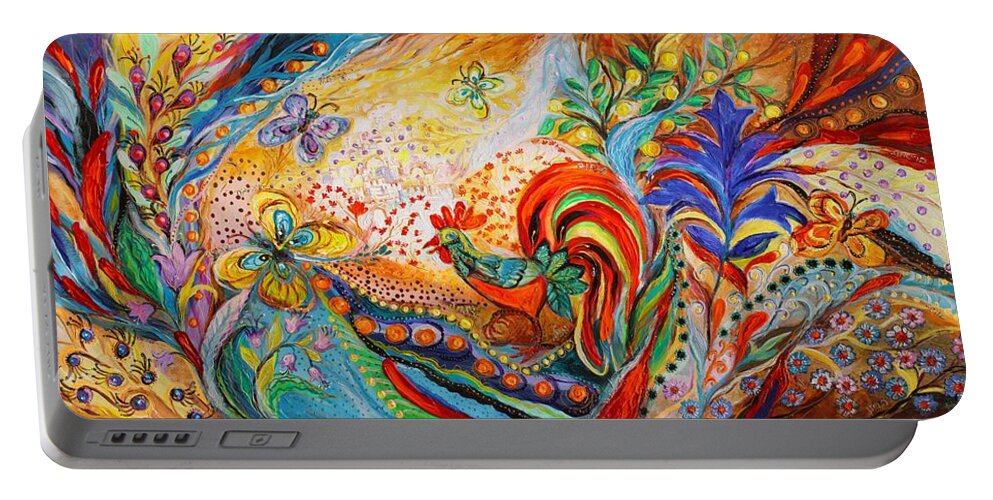 Jewish Art Portable Battery Charger featuring the painting Awakening of the old town by Elena Kotliarker