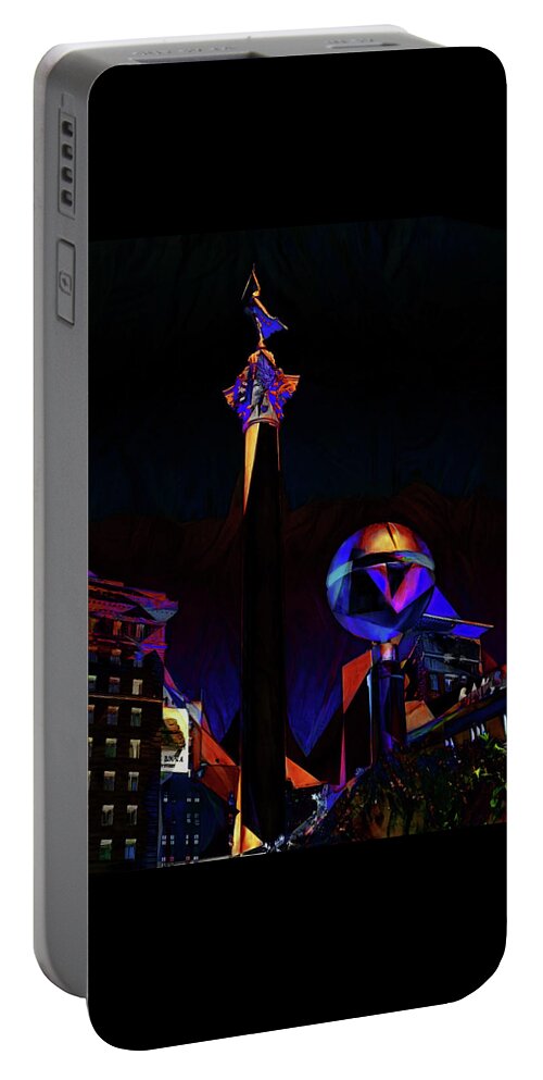 Dewey Monument In Union Squarehe Dewey Portable Battery Charger featuring the digital art Awakening the Night by Steve Taylor
