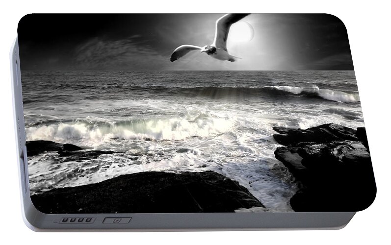 Seagulls Portable Battery Charger featuring the photograph Away by Lourry Legarde