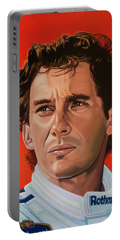 Ayrton Senna Portable Battery Charger featuring the painting Ayrton Senna Portrait Painting by Paul Meijering