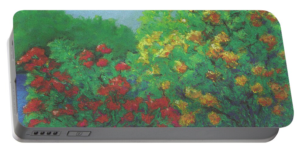 Azaleas Portable Battery Charger featuring the pastel Azaleas in May by Anne Katzeff