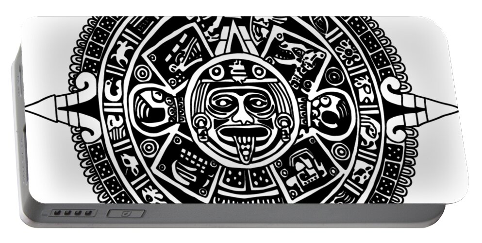 Aztec Portable Battery Charger featuring the digital art Aztecs Calendar by Piotr Dulski