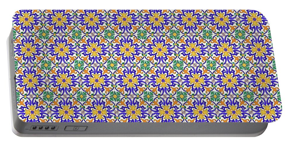 Seville Azulejo Portable Battery Charger featuring the digital art Azulejo Floral Pattern - 13 by AM FineArtPrints