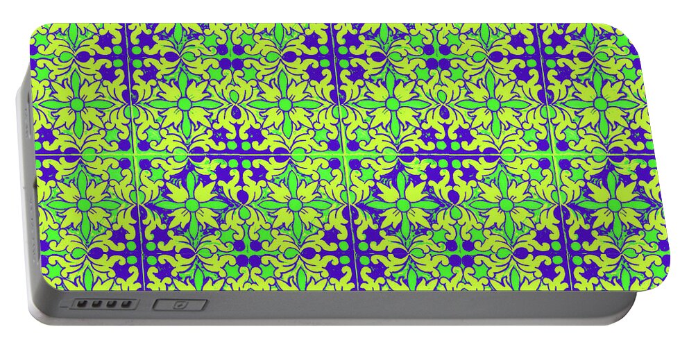 Seville Azulejo Portable Battery Charger featuring the mixed media Azulejos Magic Pattern - 08 by AM FineArtPrints