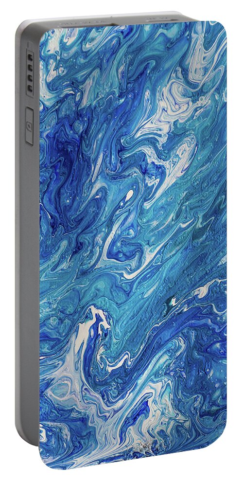 Jenny Rainbow Fine Art Photography Portable Battery Charger featuring the painting Azure Transfusions of Ocean Waves Fragment by Jenny Rainbow