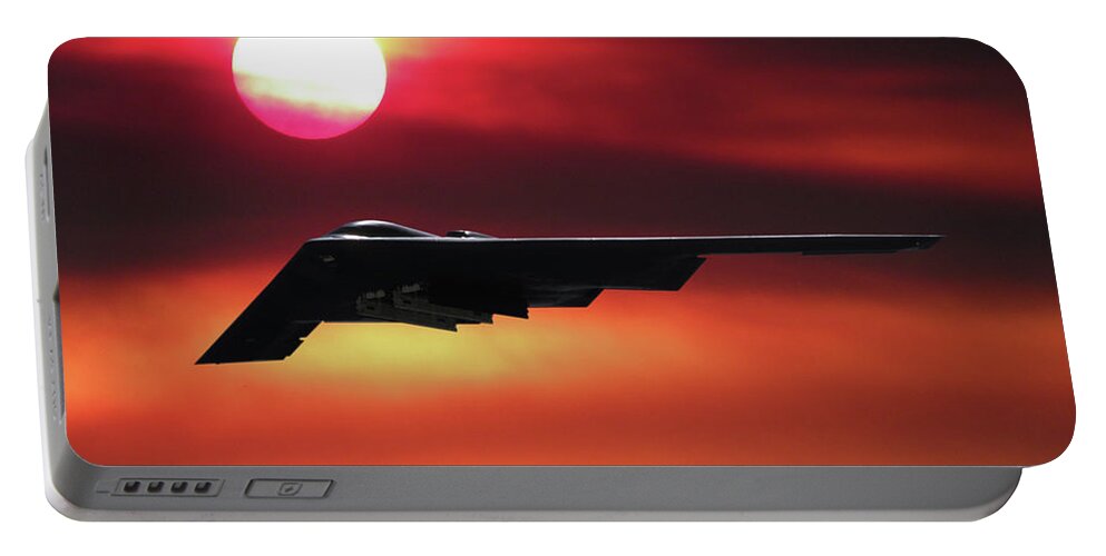 B-2 Stealth Bomber Portable Battery Charger featuring the mixed media B-2 Stealth Bomber in the Sunset by Erik Simonsen