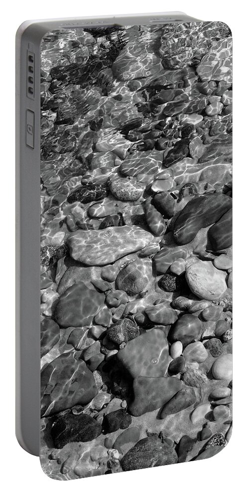 Babbling Brook Portable Battery Charger featuring the photograph Babbling Brook Black and White   by Kathi Mirto