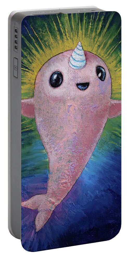 Kawaii Portable Battery Charger featuring the painting Baby Narwhal by Michael Creese