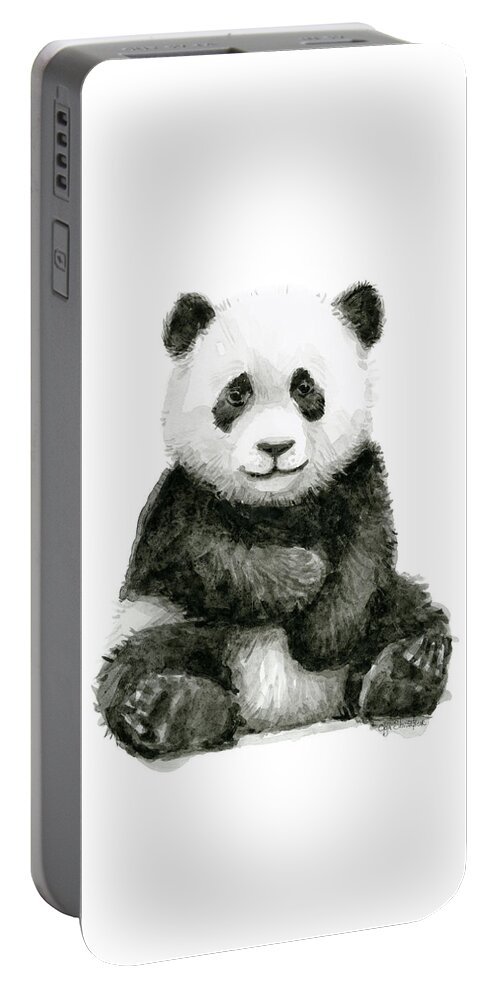 #faatoppicks Portable Battery Charger featuring the painting Baby Panda Watercolor by Olga Shvartsur