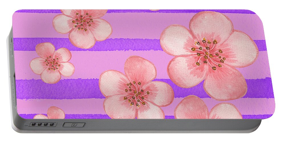Baby Pink Portable Battery Charger featuring the painting Baby Pink Flowers On Purple by Irina Sztukowski