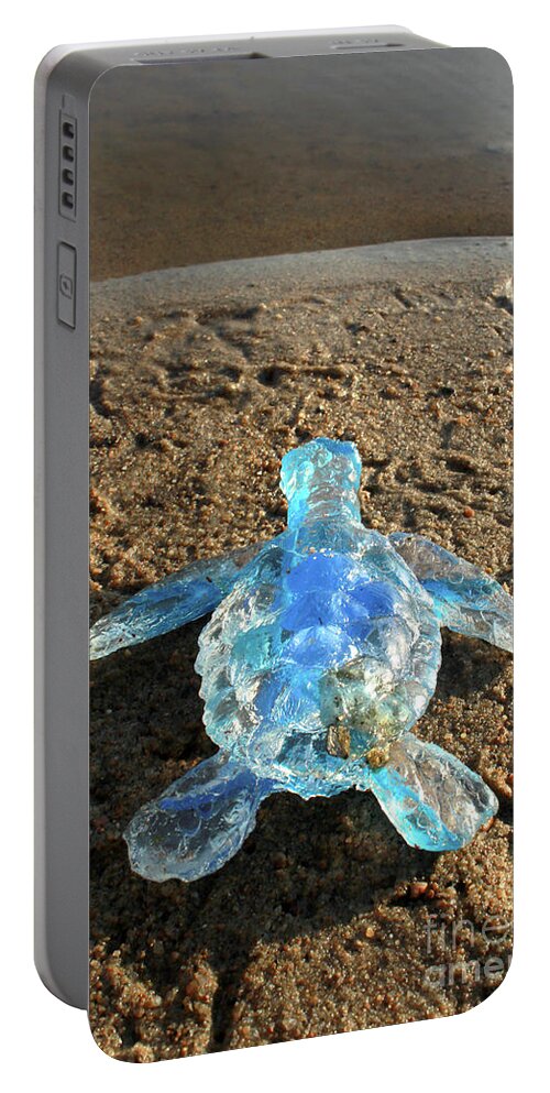 Sculpture Portable Battery Charger featuring the sculpture Baby Sea Turtle from the Feral Plastic series by Adam Long Sculp by Adam Long