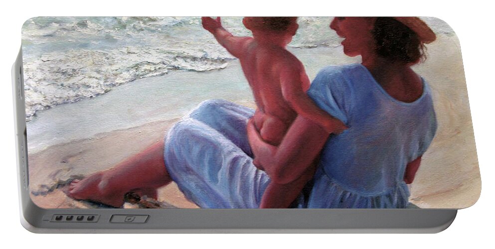 Children Portable Battery Charger featuring the painting Baby Waves by Marie Witte