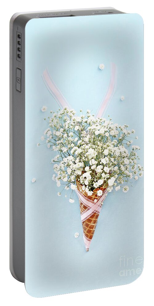 Still Life Portable Battery Charger featuring the photograph Baby's Breath Ice Cream Cone by Stephanie Frey