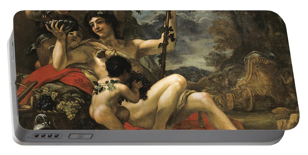Baldassare Franceschini Portable Battery Charger featuring the painting Bacchus and Putti by Baldassare Franceschini