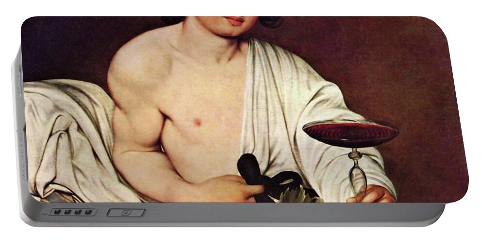 Bacchus Portable Battery Charger featuring the painting Bacchus by Michelangelo Caravaggio