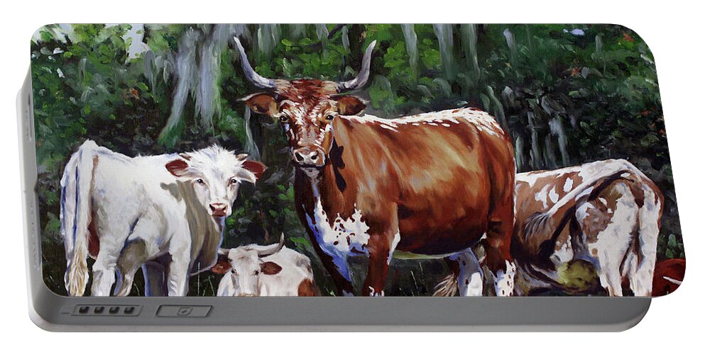 Cows Portable Battery Charger featuring the painting Back Off by Rick McKinney
