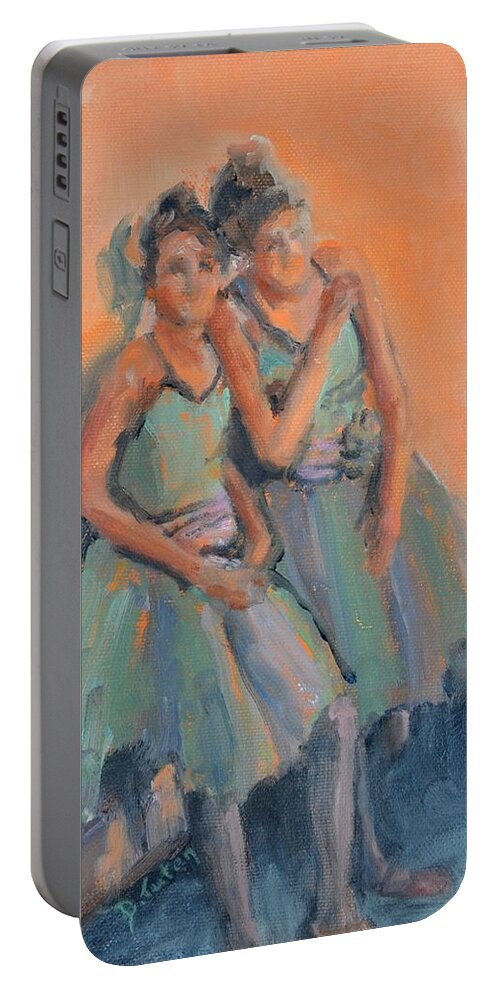 Ballet Portable Battery Charger featuring the painting Backstage Ballerinas by Donna Tuten