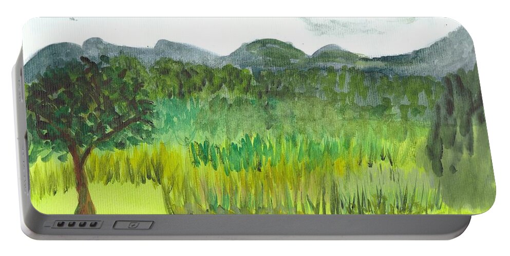 Barton Portable Battery Charger featuring the painting Backyard in Barton by Donna Walsh
