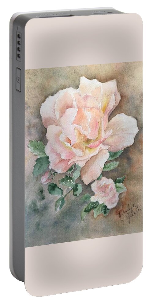 Flower Portable Battery Charger featuring the painting Backyard Rose by Marilyn Zalatan