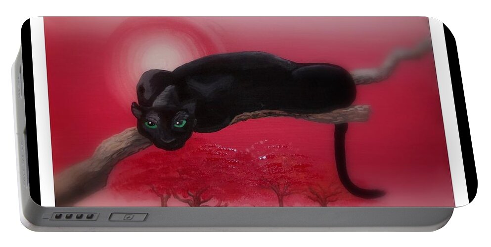 Black Cat Portable Battery Charger featuring the painting Bad leopard  by Robert Francis