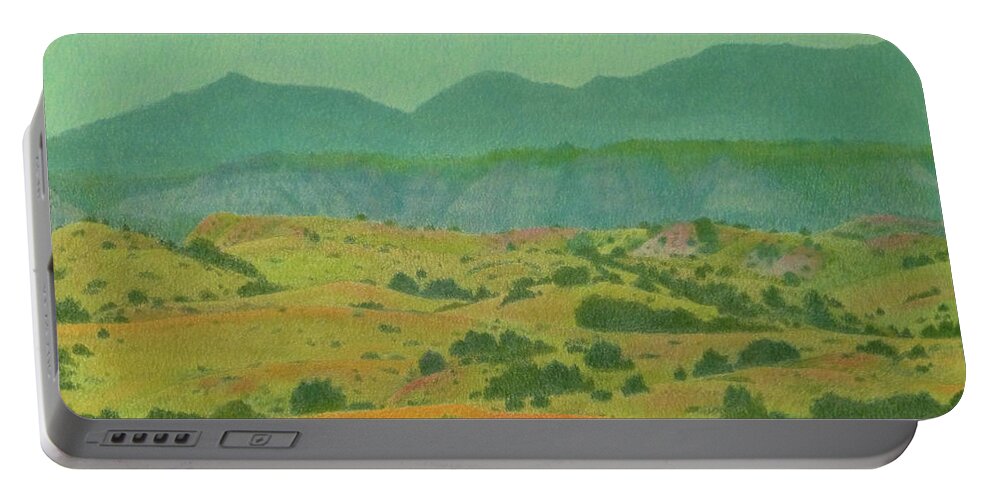 North Dakota Portable Battery Charger featuring the pastel Badlands Grandeur by Cris Fulton